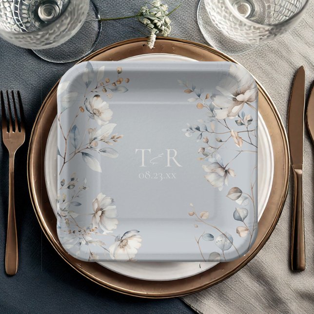 Assiettes En Carton Mariage Aquarelle Fleur sauvage Delicate Blue ID11 (Créateur téléchargé)