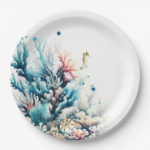 Assiettes En Carton Mariage aquarelle Ocean Splash Sea Coral