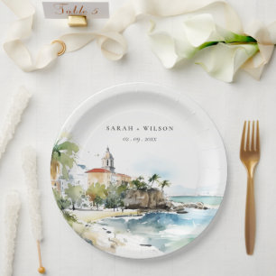 Assiettes En Carton Mariage aquarelle paysage San Juan Porto Rico
