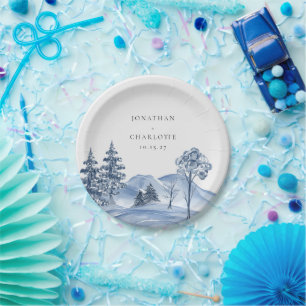 Assiettes En Carton Mariage arbre d'hiver aquarelle et terres de monta