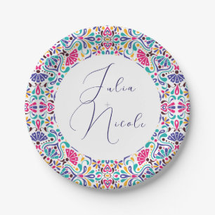 Assiettes En Carton Mariage arc-en-ciel de style vibrant fiesta mexica
