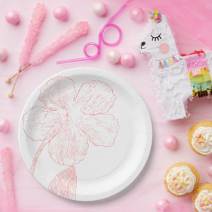 Assiettes En Carton Mariage au style de dessin en ligne floral rose bl