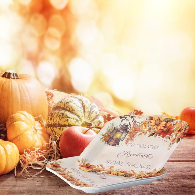 Assiettes En Carton Mariage automnal Shower orange floral lanterne rus (Créateur téléchargé)