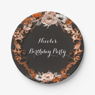 Assiettes En Carton Mariage Automne Orange Floral Fleurs Élégant
