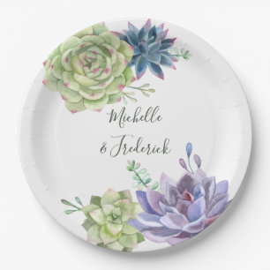 Assiettes En Carton Mariage aux cactus succulents de désert aquarelle
