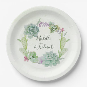 Assiettes En Carton Mariage aux cactus succulents de désert aquarelle