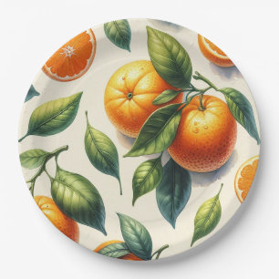 Assiettes En Carton Mariage aux feuilles d'orange agrumes à l'aquarell