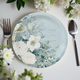 Assiettes En Carton Mariage aux Roses Blanches Hellébores Eucalyptus A