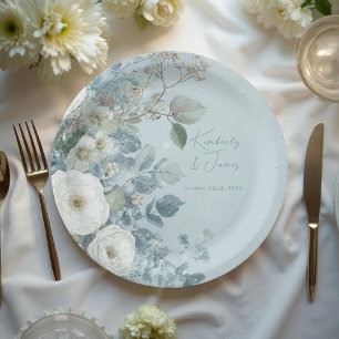 Assiettes En Carton Mariage aux Roses Blanches Hellebores Eucalyptus A