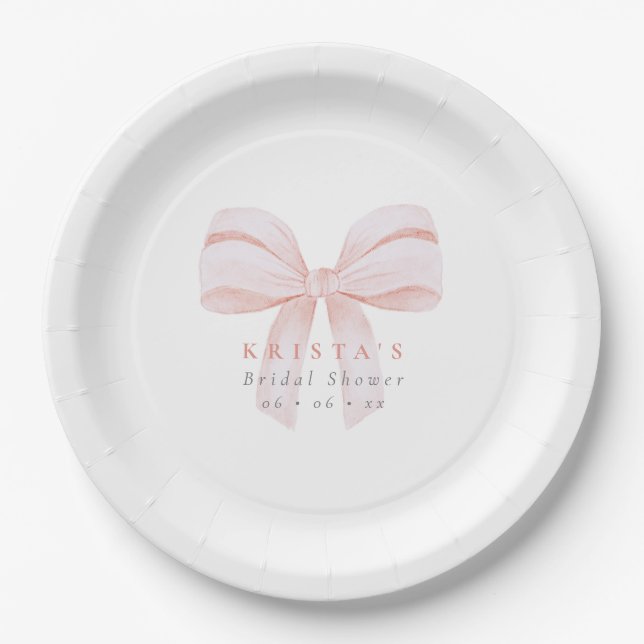 Assiettes En Carton Mariage avec un Nœud Papillon Géant Rose (Devant)
