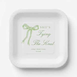 Assiettes En Carton Mariage avec un Nœud Papillon Vert pour la Mariée