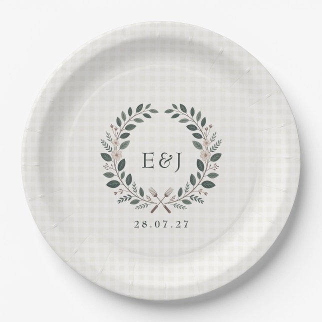 Assiettes En Carton Mariage BBQ Monogramme Rustique I Do (Devant)