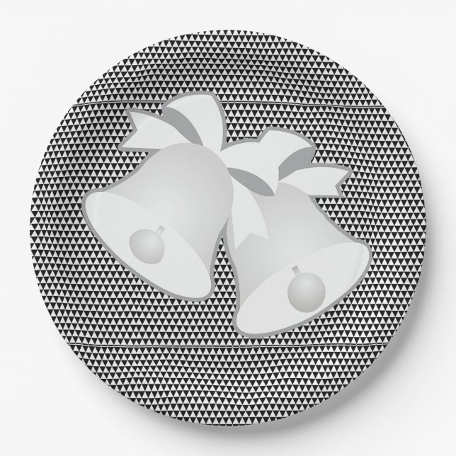 Assiettes En Carton Mariage Bells Blk White Geo (Devant)