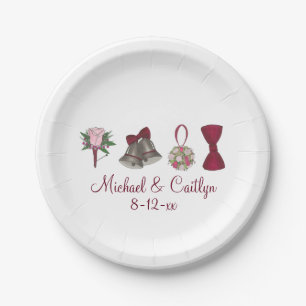 Assiettes En Carton Mariage Bells Fleurs Roses nuptiales Plaques Bowti