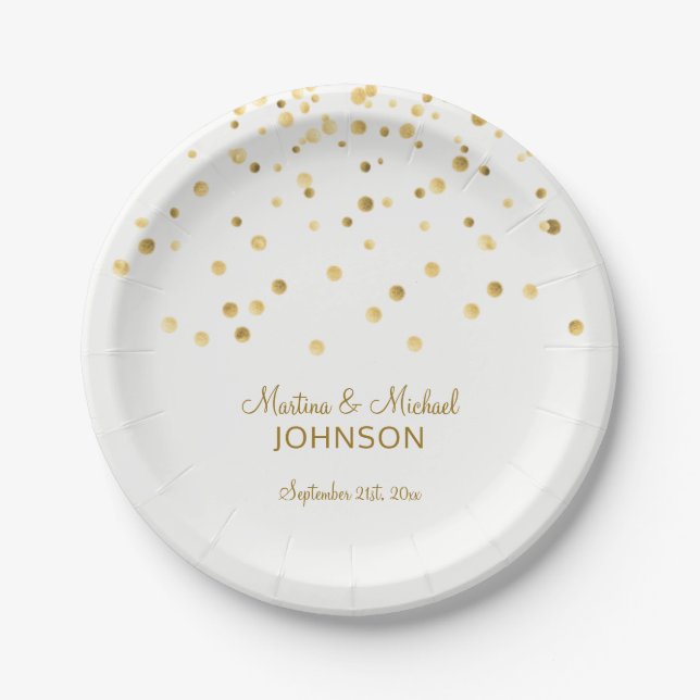 Assiettes En Carton Mariage blanc Faux Gold personnalisé (Devant)