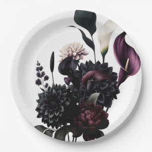 Assiettes En Carton Mariage Blanc Floral Romantique Sombre et Maussade