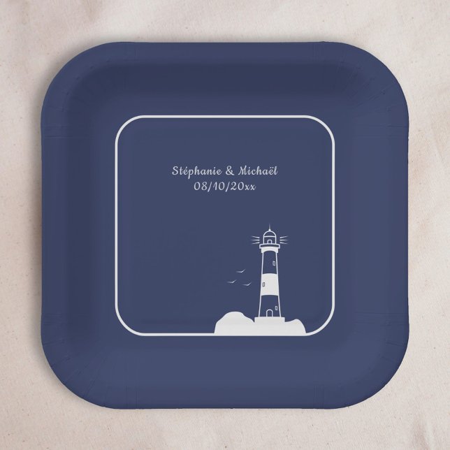 Assiettes En Carton Mariage bleu Lighthouse Navy (Lighthouse Navy Blue Wedding Paper Plates)