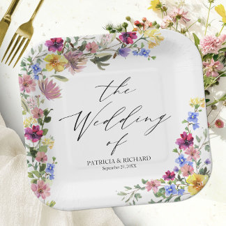 Assiettes En Carton Mariage Bohème aux Fleurs Sauvages