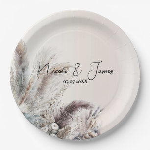 Assiettes En Carton Mariage Bohème Floral Terreux et Plumes
