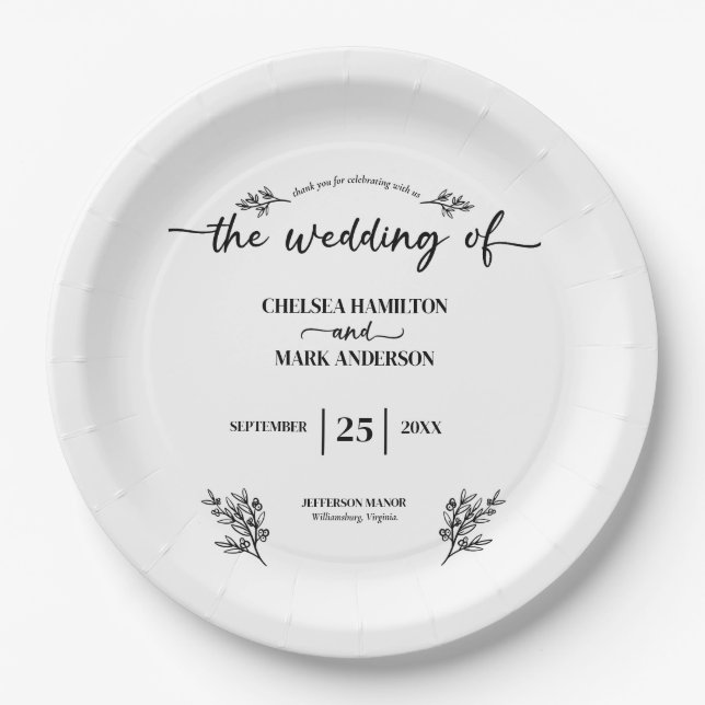 Assiettes En Carton Mariage Bohème Tendance Script (Devant)