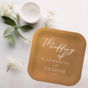 Assiettes En Carton Mariage bohémien d'or rustique