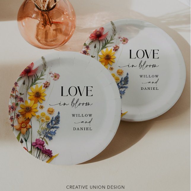 Assiettes En Carton Mariage Boho Fleur sauvage de fleurs pressées (Créateur téléchargé)