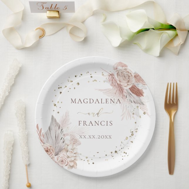 Assiettes En Carton Mariage boho fleurs fausse parties scintillant (Mariage)