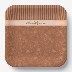 Assiettes En Carton Mariage Boho Orange & Brown bande géométrique