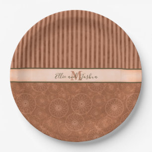 Assiettes En Carton Mariage Boho Orange & Brown bande géométrique