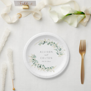 Assiettes En Carton Mariage boho rustique eucalyptus vert