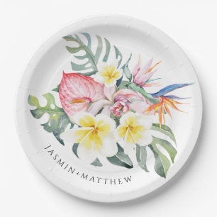 Assiettes En Carton Mariage botanique floral tropical coloré