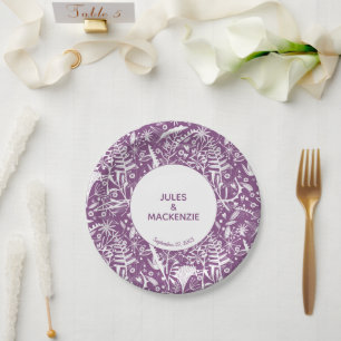 Assiettes En Carton Mariage botanique floral violet moderne