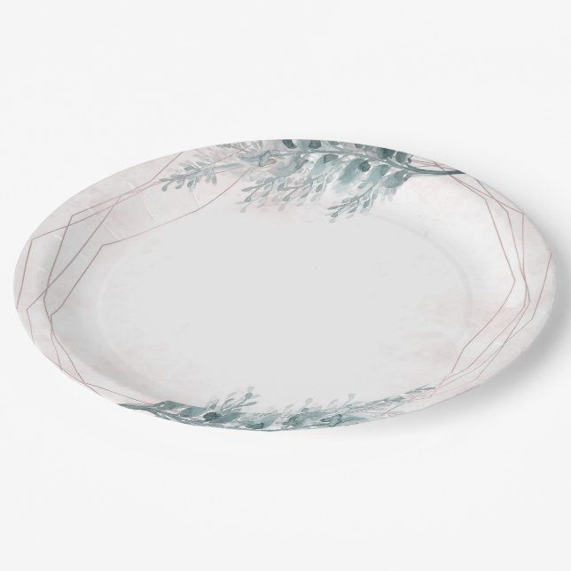 Assiettes En Carton Mariage Botanique Géométrique Aquarelle Rose Fard (Angle)