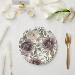 Assiettes En Carton Mariage botanique Mauve poussiéreux et Fleur d'Ivo