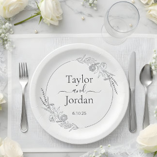 Assiettes En Carton Mariage Botanique Moderne Personnalisé | Minimalis
