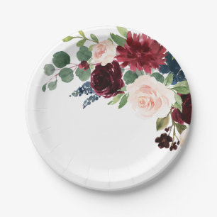 Assiettes En Carton Mariage botanique rose pâle bleu de la marine