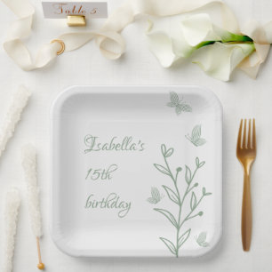 Assiettes En Carton Mariage botanique vert sauge simple