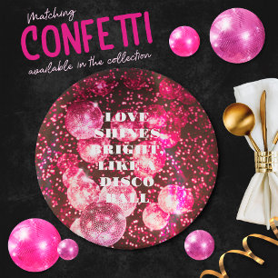 Assiettes En Carton Mariage Boules de Disco Rétro Paillettes Rose Élég