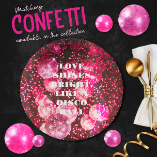 Assiettes En Carton Mariage Boules de Disco Rétro Paillettes Rose Élég