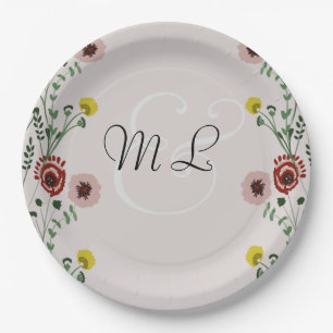 Assiettes En Carton Mariage Brodé Floral Vintage Botanique Verdure