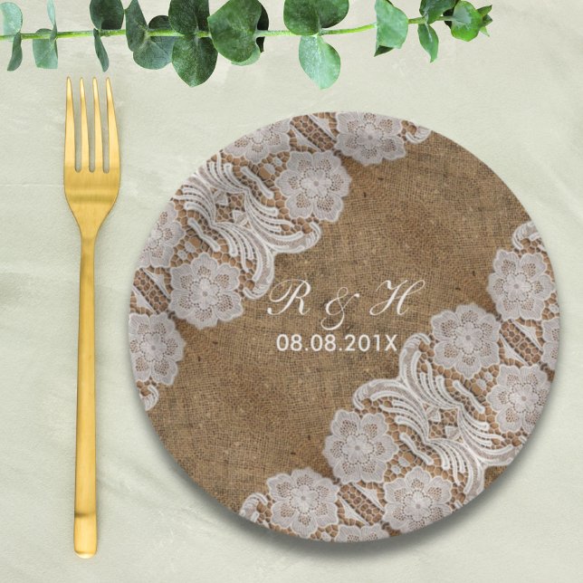 Assiettes En Carton mariage campagnard de l'ouest rustique burlap et d (rustic western country wedding burlap and lace paper plates)