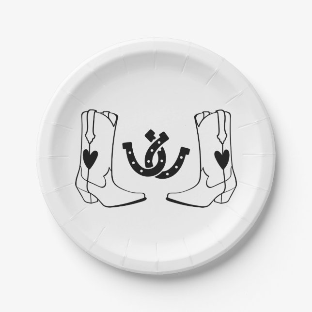 Assiettes En Carton Mariage campagnard occidental Russe Cowboy Noir (Devant)