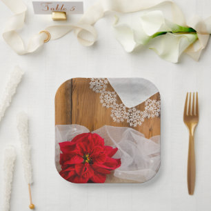 Assiettes En Carton Mariage campagnard rustique Poinsettia et dentelle