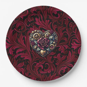 Assiettes En Carton Mariage cardiaque Burgundy Paisley Steampunk