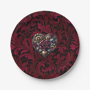 Assiettes En Carton Mariage cardiaque Burgundy Paisley Steampunk
