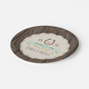 Assiettes En Carton Mariage cardiaque Monogrammé Monogrammé Mint Green