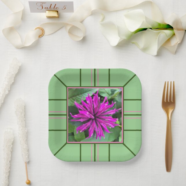 Assiettes En Carton mariage Carré "Raspberry Bee Balm" (Mariage)