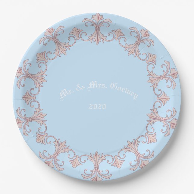 Assiettes En Carton Mariage Célébrations Bleu Personnaliser (Devant)