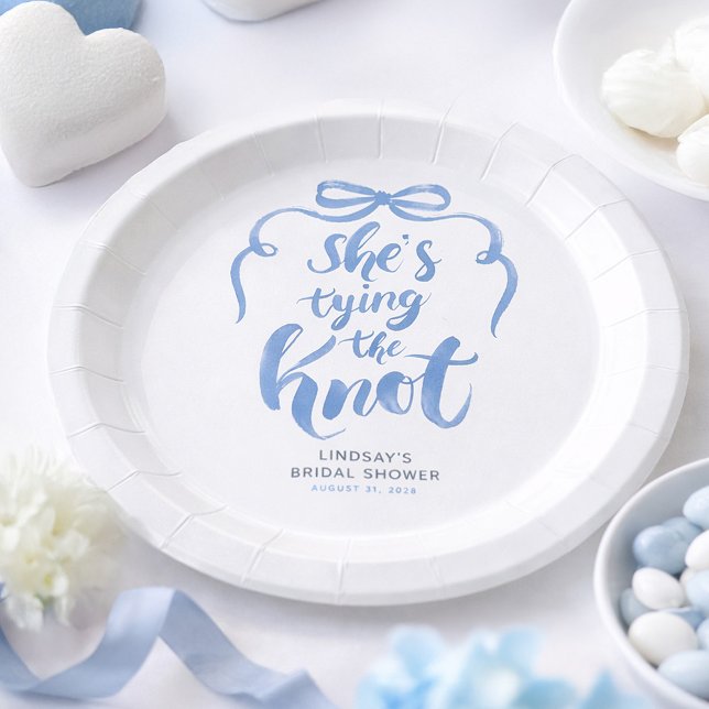 Assiettes En Carton Mariage Cérémonie de Fiançailles Dusty Blue Bow (Dusty Blue Bow Bridal Shower Paper Plates for Whimsical Celebration)
