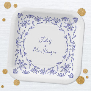 Assiettes En Carton Mariage Champêtre Fleur Bleue Méditerranéenne